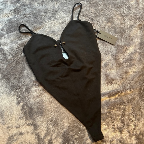 NWT Revolve H:ours Black Bodysuit Thong Sleeveless High Leg Sexy Stretchy Small - Picture 2 of 10